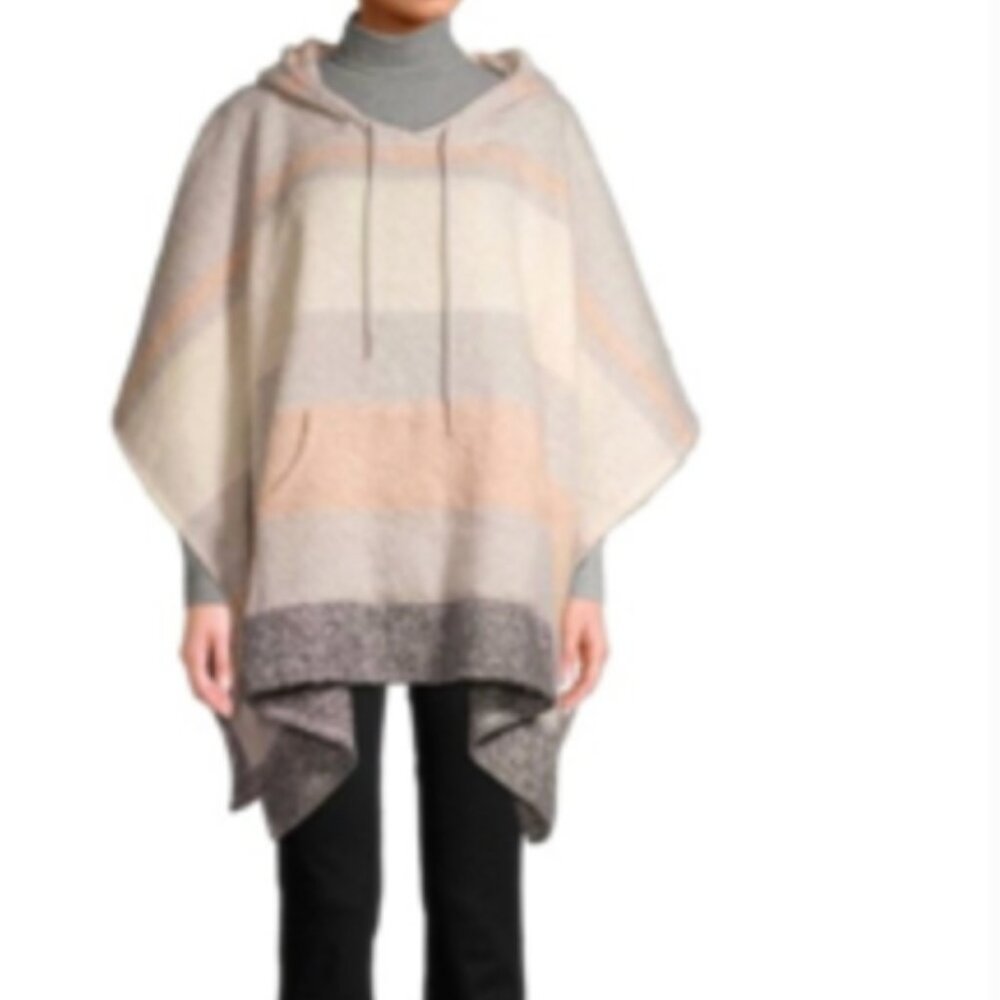 World Market Colorblock Hooded Poncho Shawl Lagenlook